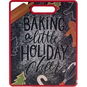 Kitchen Plastic Cutting Board (12"x15") CHRISTMAS BAKING A LITTLE CHEER, red,HL